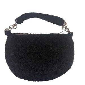 Topshop Women’s Florence Black Teddy Shoulder Bag with Silver Hardware